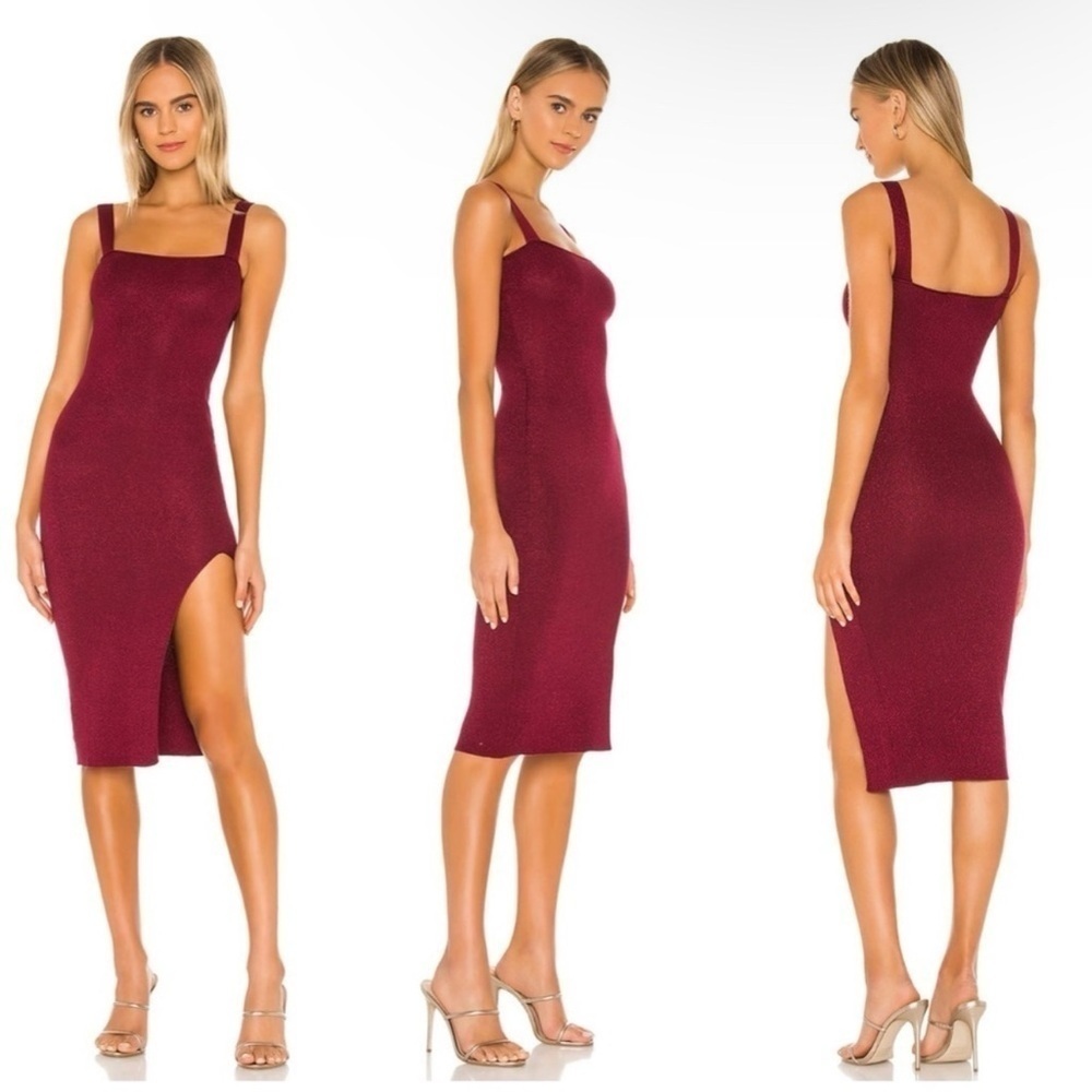 Superdown Zoe Square Neck Dress in Metallic Burgundy Size XS